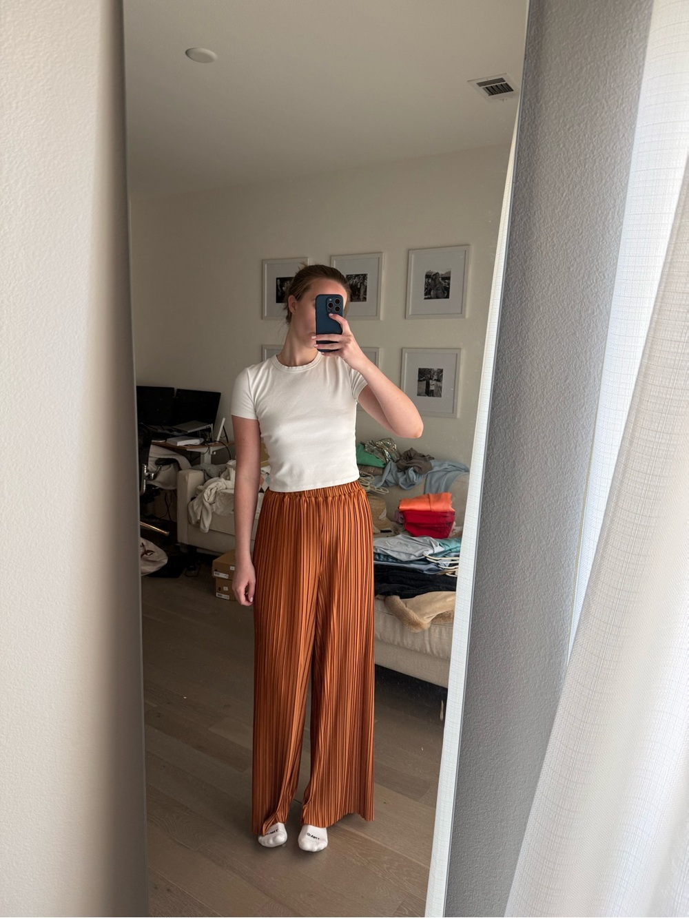 French Connection Rust Orange Pleated Wide-Leg Pants